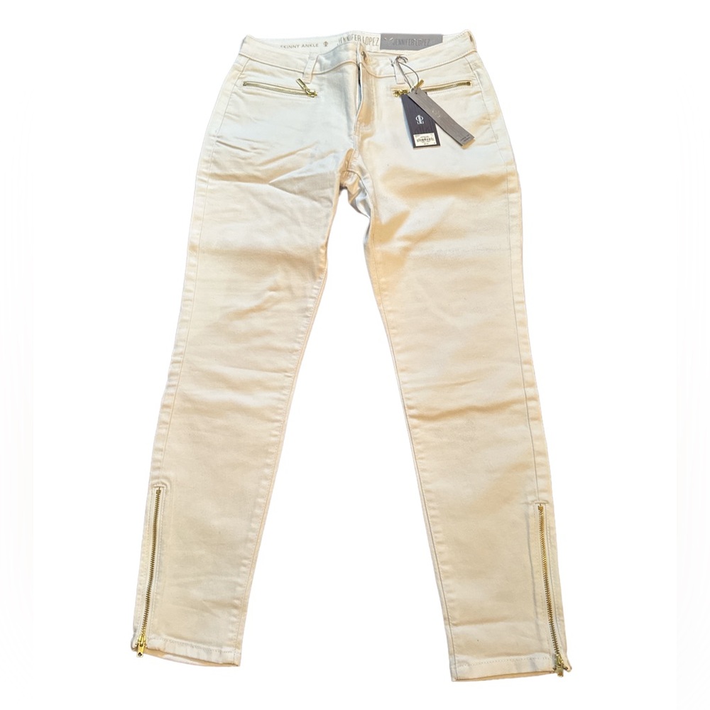 ✨BNWT✨ Jennifer Lopez white skinny ankle jeans with gold zipper details size 8